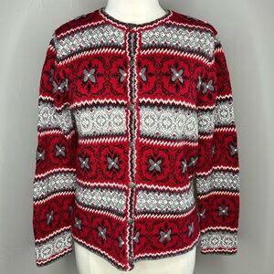 Talbots Vintage red & grey 22% silk Cardigan Embroidered Size  Medium